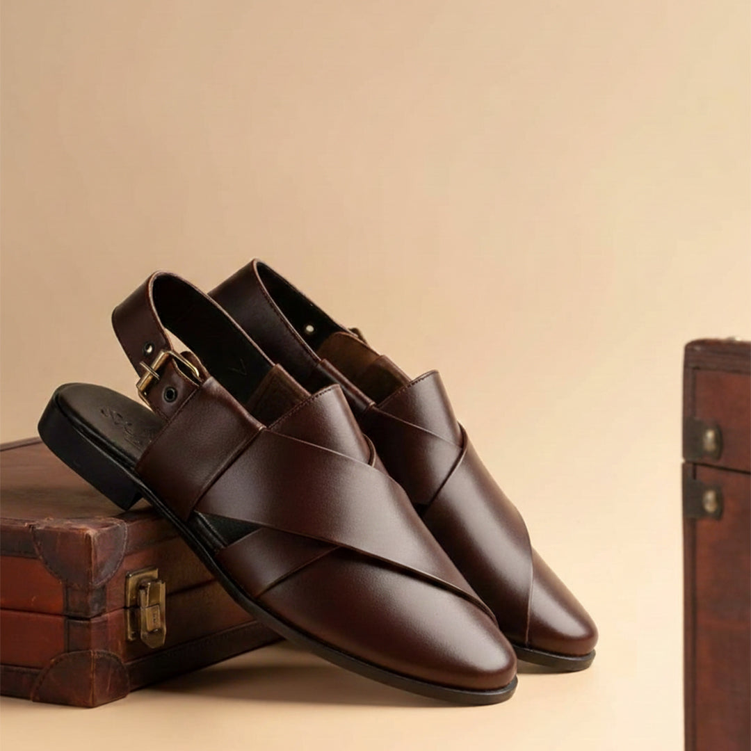 Men's Leather Plain Peshawari Chappal