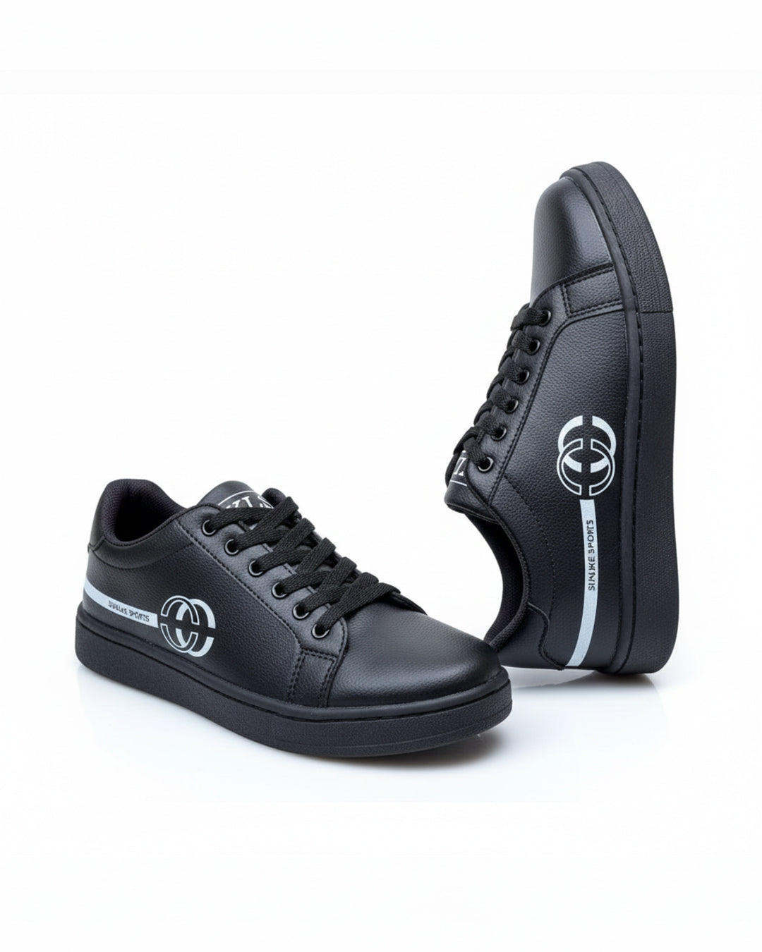 Stylish Men's Black Sneakers | Casual Synthetic Leather Footwear