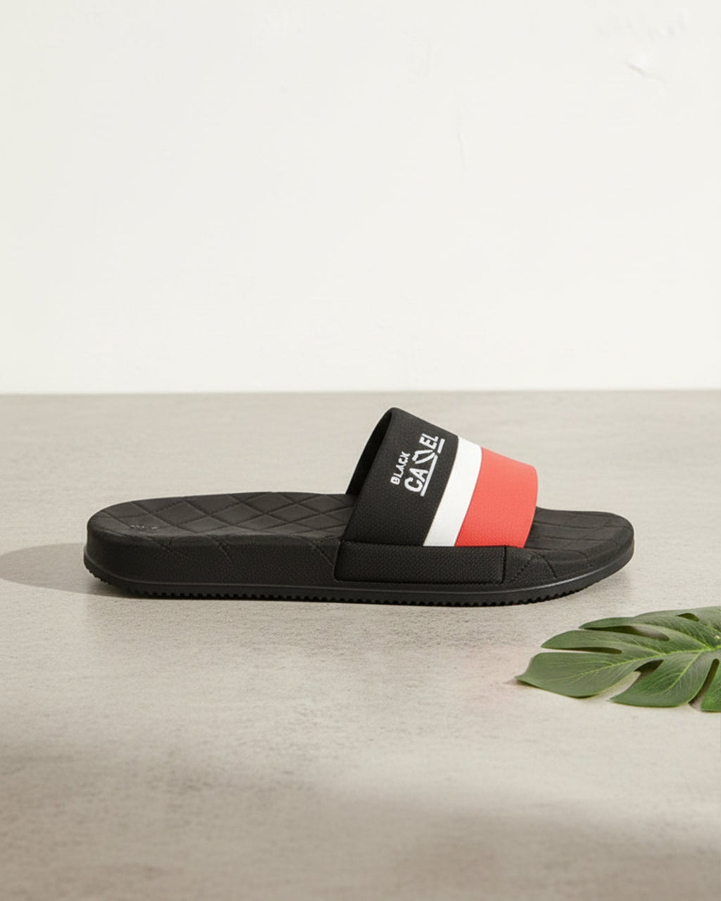 Black Camel 003 Comfort Slide, Black-Red