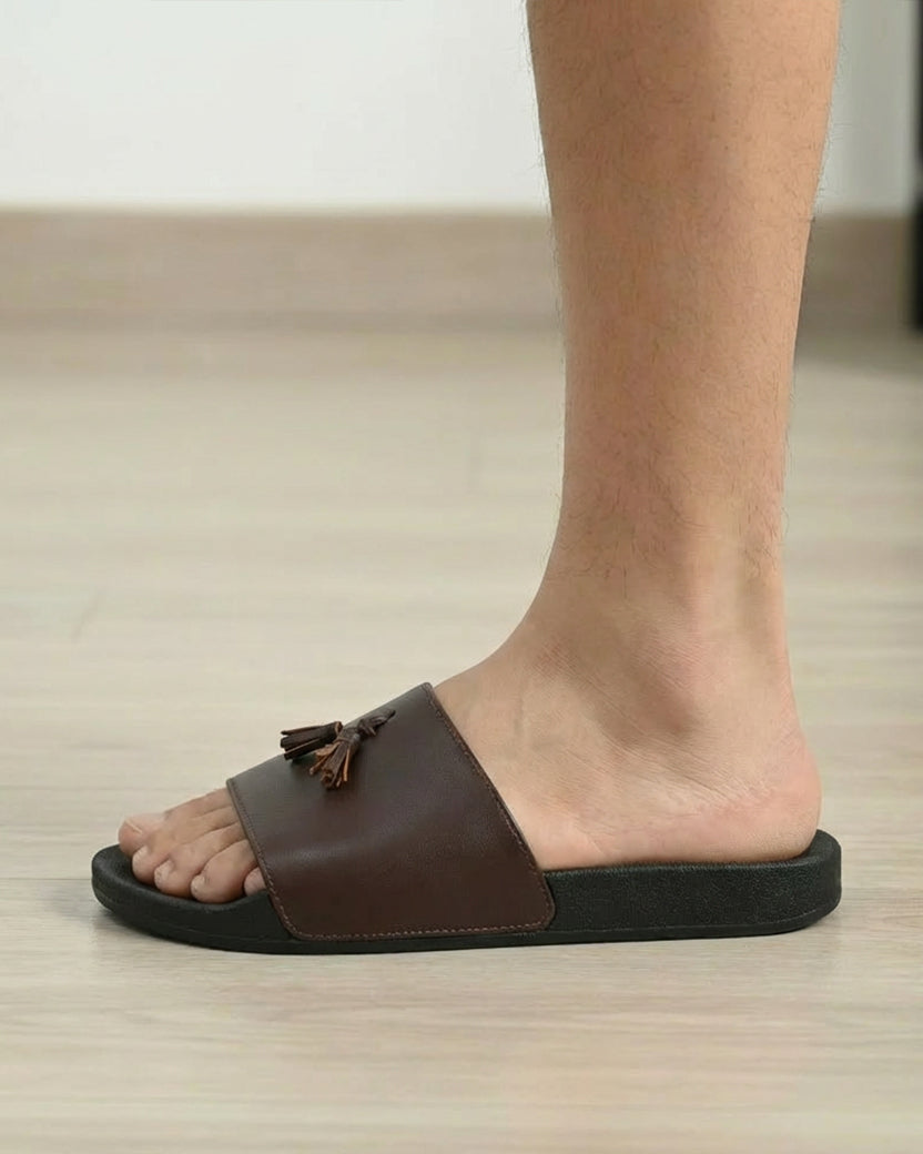 Black Camel Tassel Slide Slipper For Men Brown