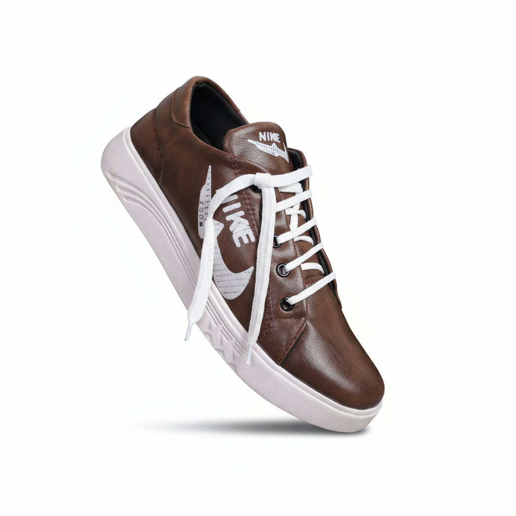 Stylish Men's Brown Synthetic Leather Sneakers - Casual Comfort