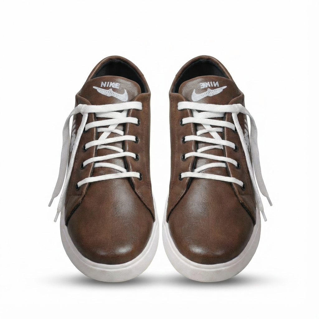 Stylish Men's Brown Synthetic Leather Sneakers - Casual Comfort